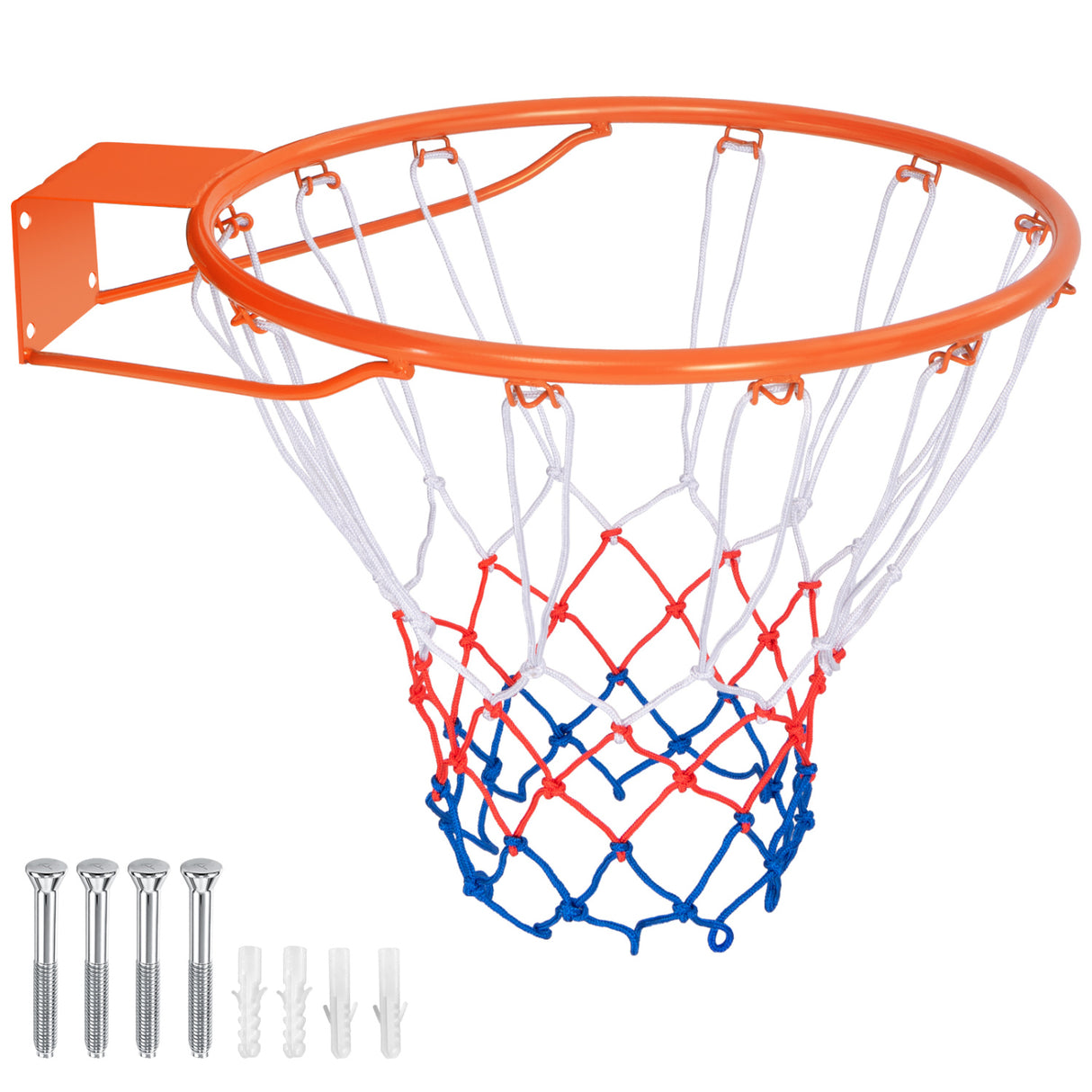 15 Inch Basketball Rim Goal Replacement with All Weather Net and Mounting Hardware-Orange