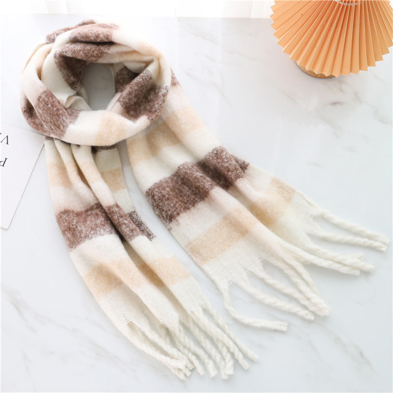 New Luxury Winter Soft Head Wraps Plaid Scarf Shawls Cashmere Warm Cashmere Scarves Rainbow For Women