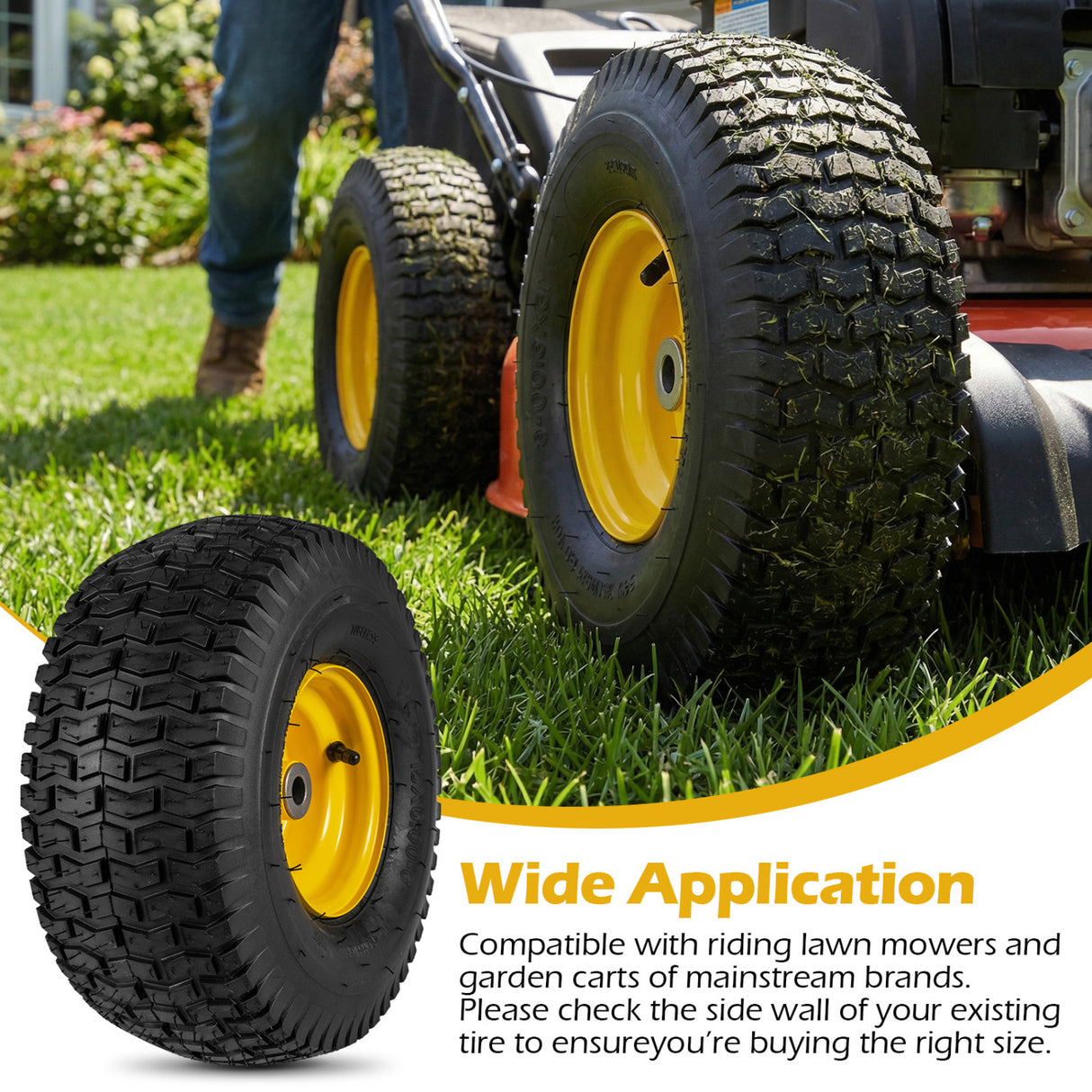 15 x 6.00-6 Tubeless Tires and Wheels 2 Pack 4 PR Tires-Yellow