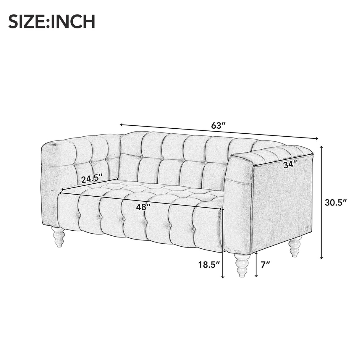 Modern Sofa Dutch Fluff Upholstered Sofa With Wood Legs, Buttoned Tufted Backrest by Couch.com