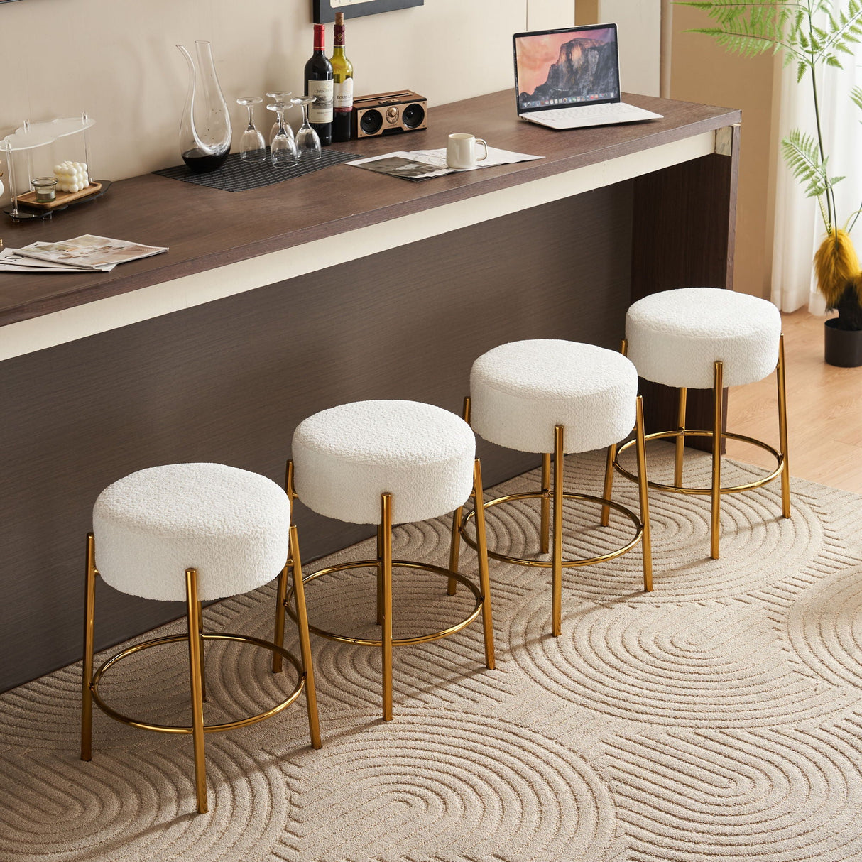 Round Bar Stools (Set of 2), Contemporary Upholstered Dining Stools For Kitchens, Coffee Shops And Bar Stores - Gold Legs by Couch.com