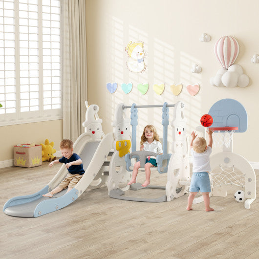 7 in 1 Toddler Slide and Swing Set with Height Adjustable Swing and Basketball Hoop