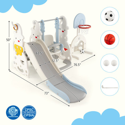 7 in 1 Toddler Slide and Swing Set with Height Adjustable Swing and Basketball Hoop