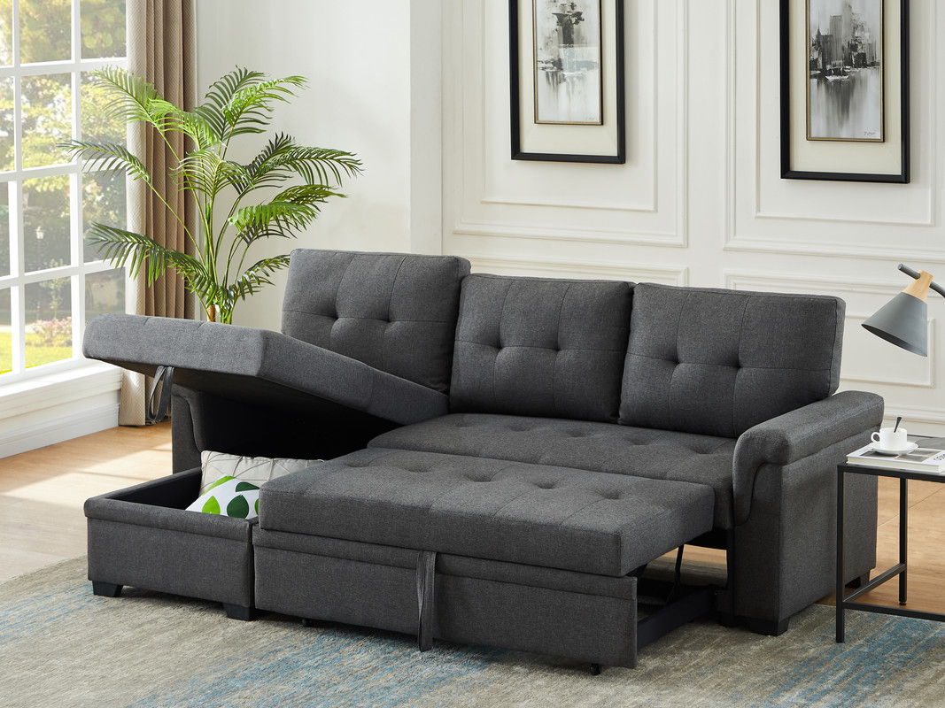 Destiny - Linen Reversible Sleeper Sectional Sofa With Storage Chaise by Couch.com