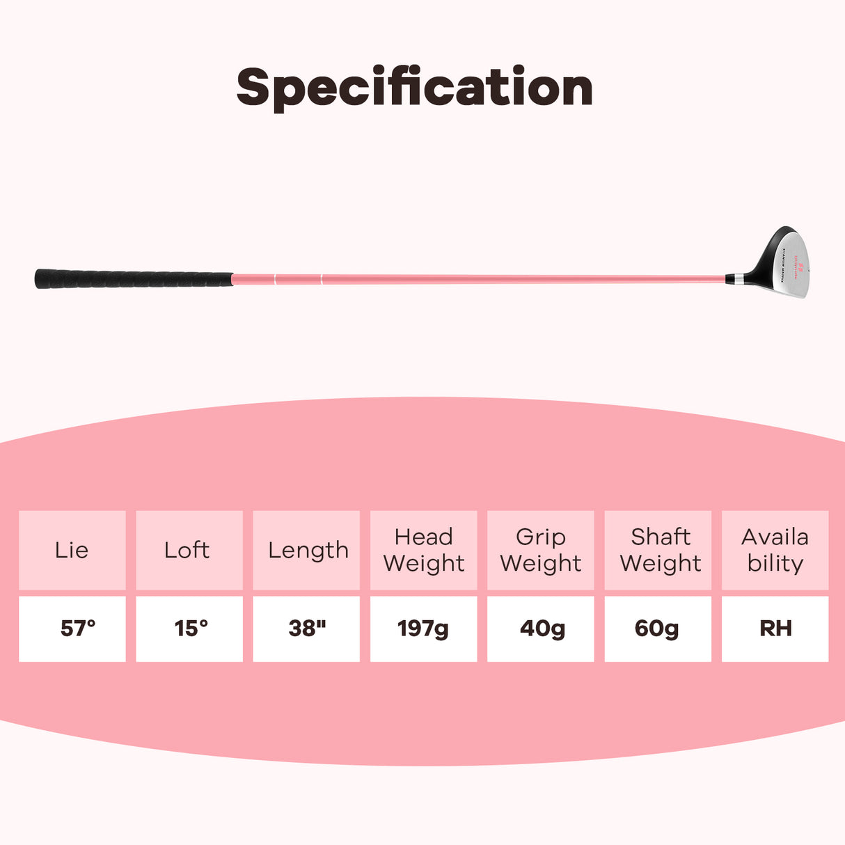 38 Inch 165CC Junior #3 Fairway Wood Golf Club with Fiberglass Shaft for Kids Ages 11-14-Pink