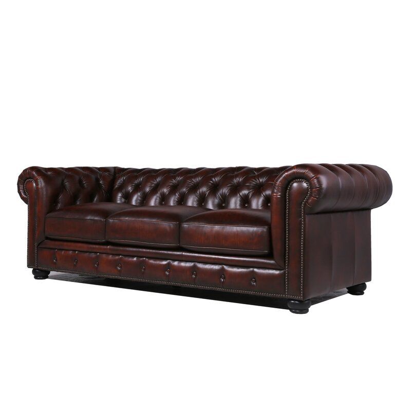 Traditional Tufted Leather Chesterfield Nailhead Sofa - Brown by Couch.com