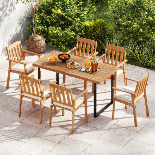 2 Pieces Patio Dining Chairs Outdoor Acacia Wood Chairs-White