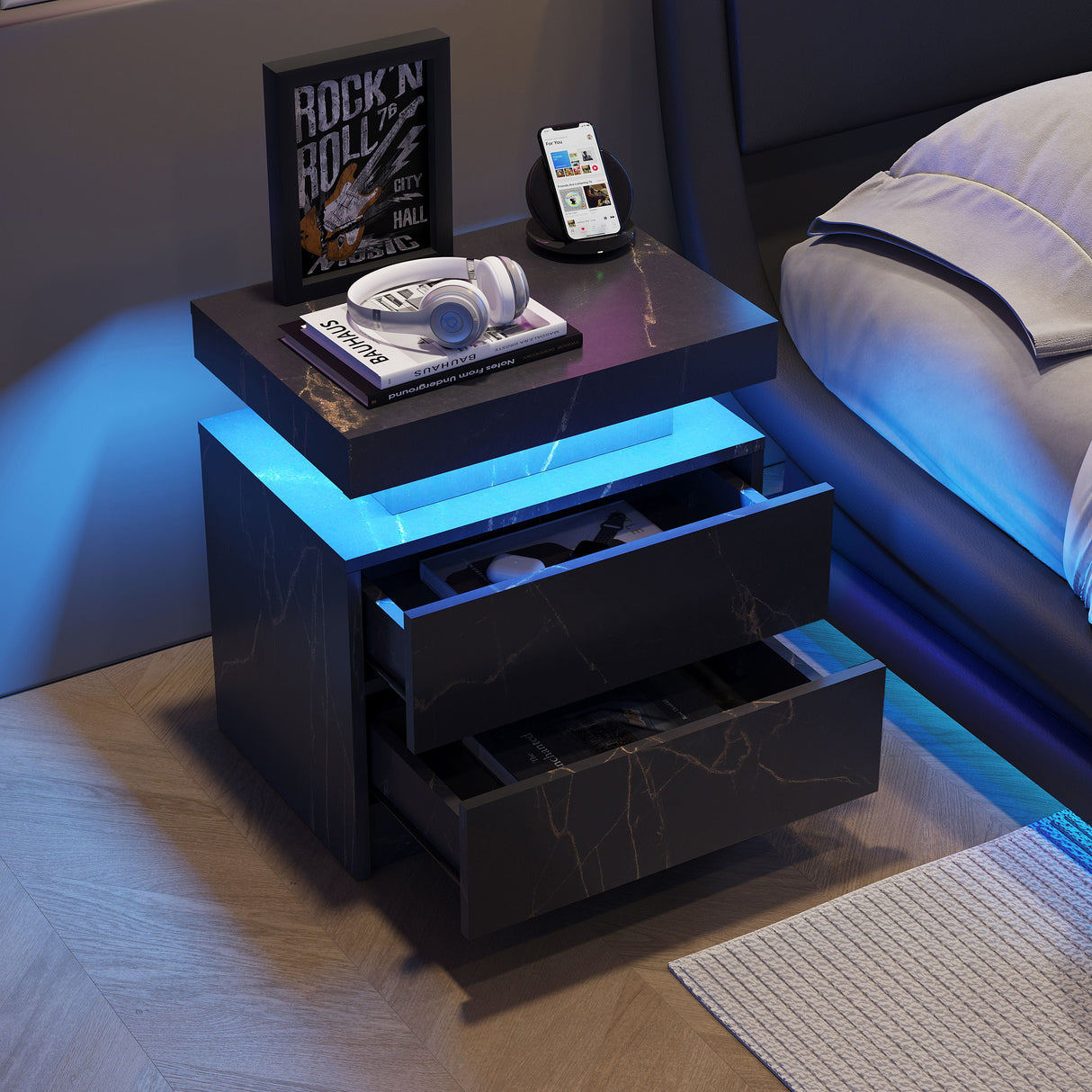 Nightstand LED, Bedside Table Cabinet With 2 Drawers For Bedroom by Couch.com