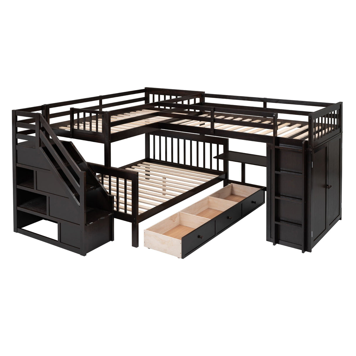 L Shaped Bunk Bed With 3 Drawers, Portable Desk And Wardrobe by Couch.com