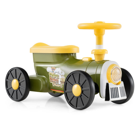 Ride on Toy with Steering Wheel and Train Whistle Sound Button-Green