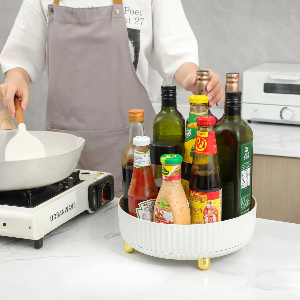 Anyoifax Makeup Perfume Organizer Tray 360 Degree Rotating Lazy Susan Skincare Lotion Organizer Spinning Cosmetics Storage for Dresser, Vanity, Bathroom Countertop, Large Ivory White 11 "