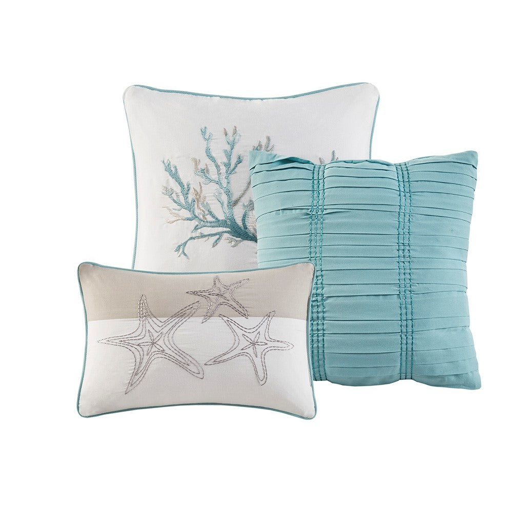6 Piece Cotton Sateen Quilt Set with Throw Pillows Aqua King/Cal King