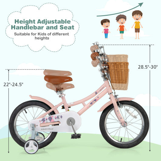 16 Inch Kids Bike Retro Bicycle with Adjustable Height and Basket for Ages 4-7 Years Old-16 inches