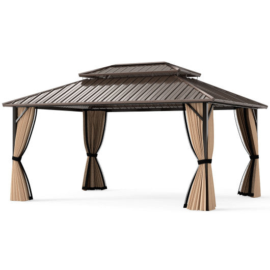 16 x 12 FT Hardtop Gazebo Outdoor Pergola for Patio Garden Deck Lawn Backyard Party Tent-Coffee