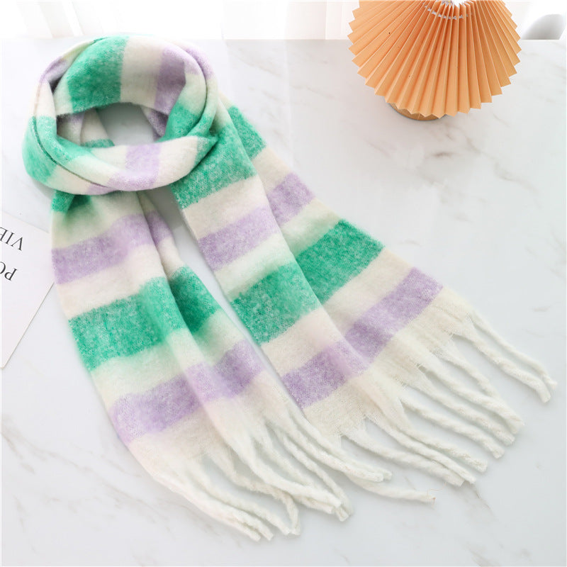 New Luxury Winter Soft Head Wraps Plaid Scarf Shawls Cashmere Warm Cashmere Scarves Rainbow For Women