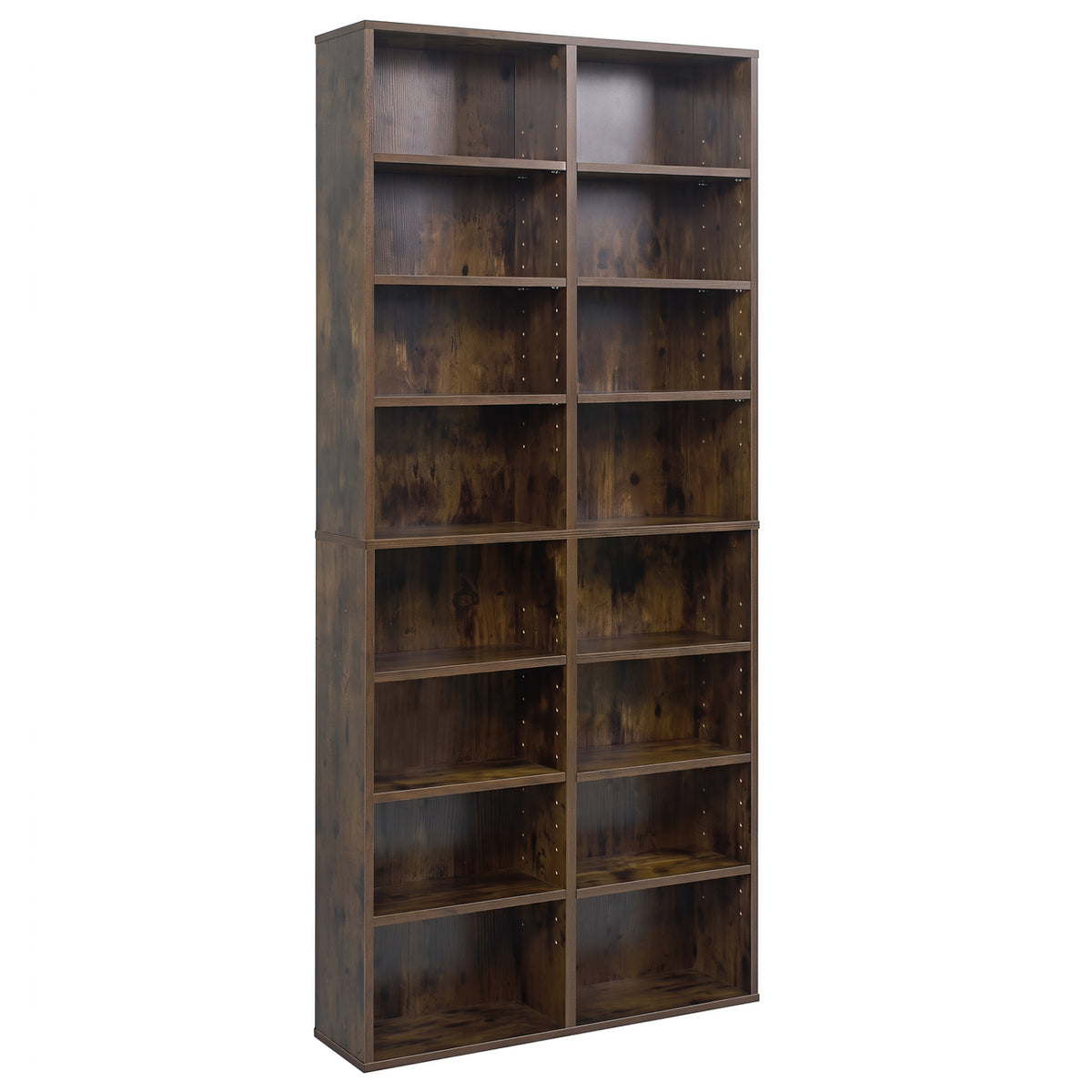 16 Compartment CD Storage Unit 54" Freestanding Open Display Shelf with 12 Removable Shelves-Brown