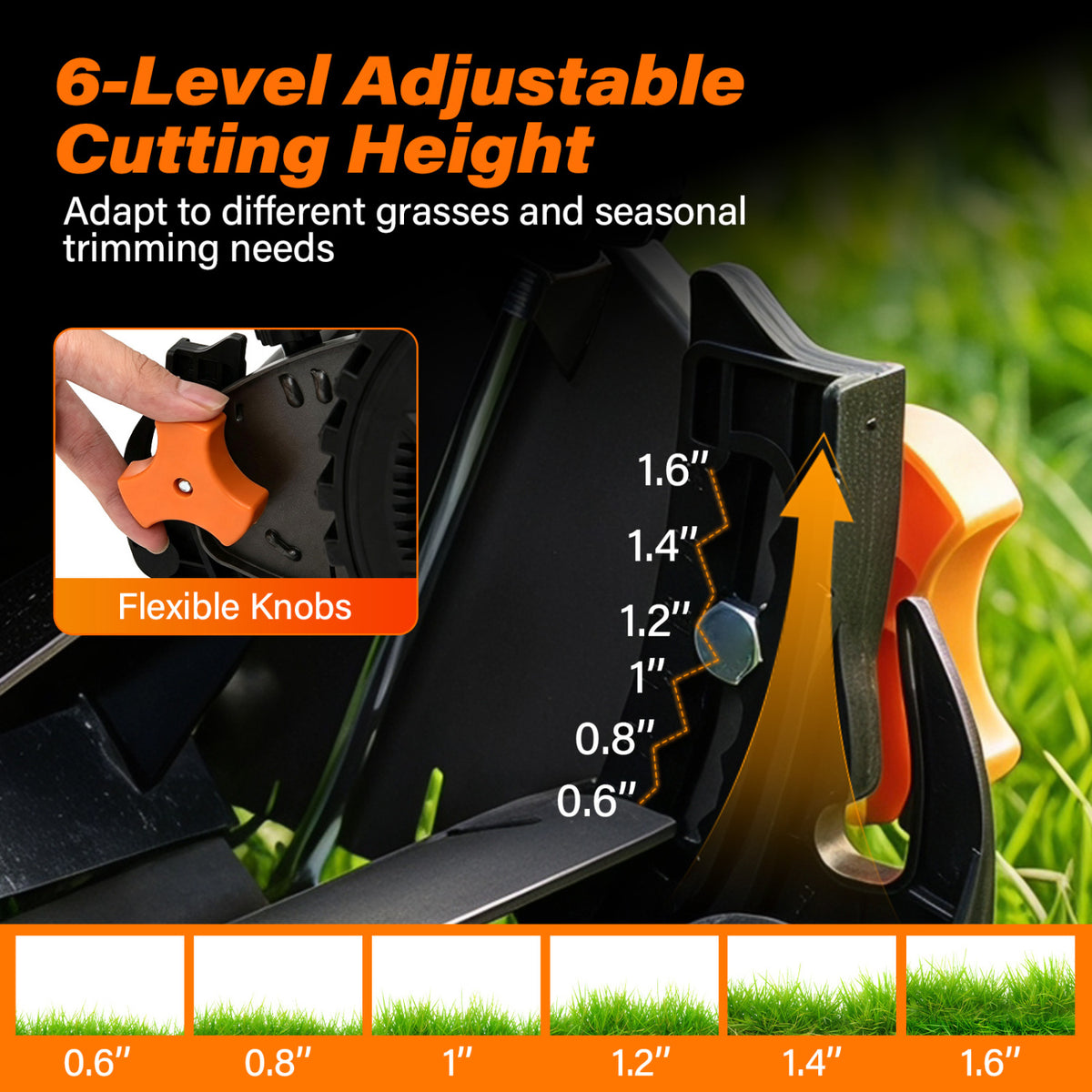 16 Inch Adjustable Cutting Heights 5-Blade Push Reel Lawn Mower with 8 Gal Removable Grass Catcher Bag-Orange