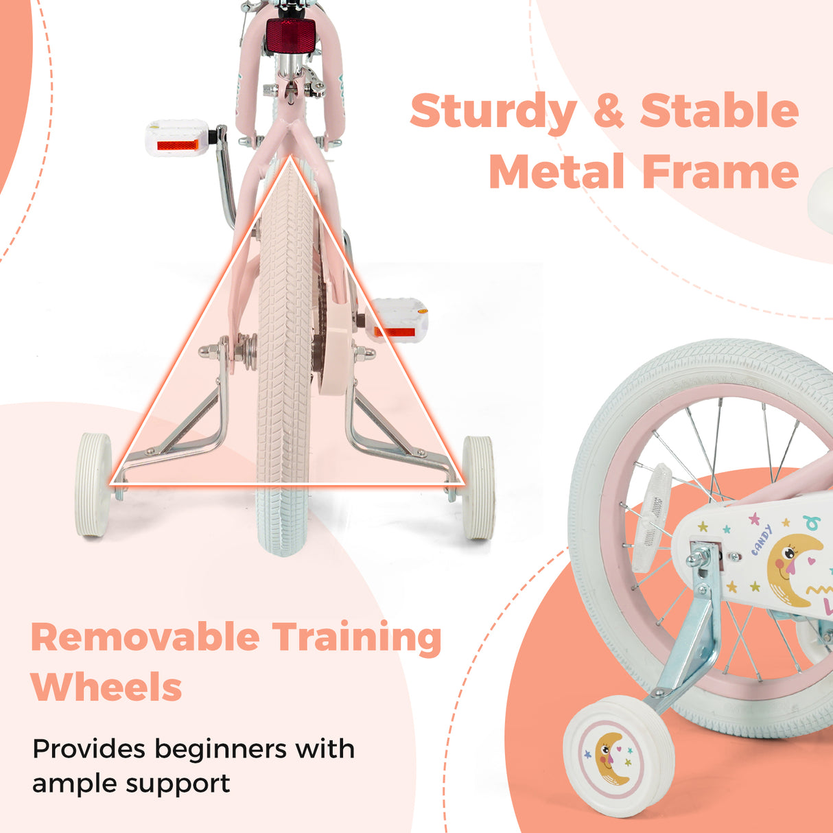 16 Inch Kids Bike Adjustable for 3-8 Years Old Children Pink - Stars & Moon