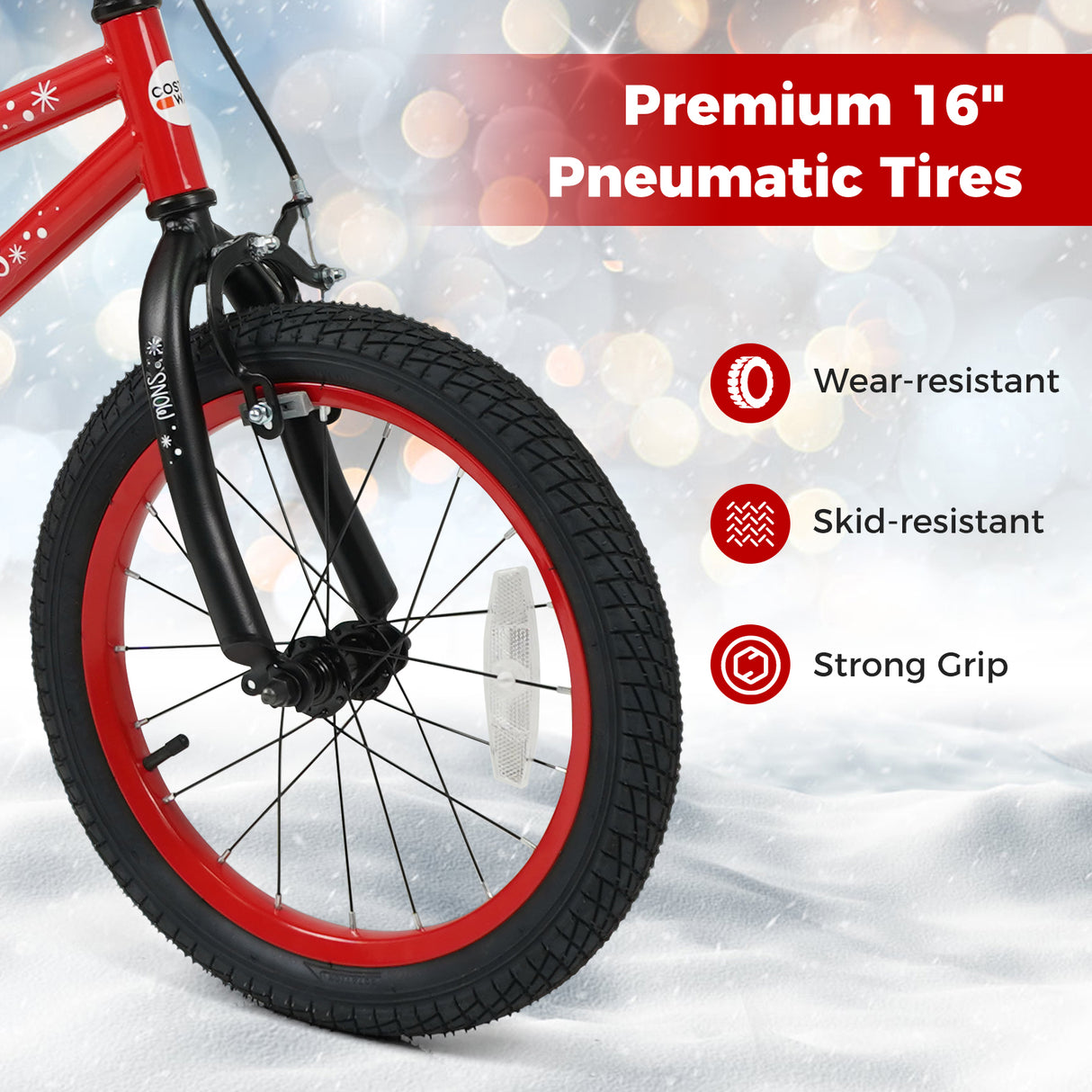 16 Inch Kids Bike Adjustable with Christmas Music & Flag for Aged 4-7 Years Old