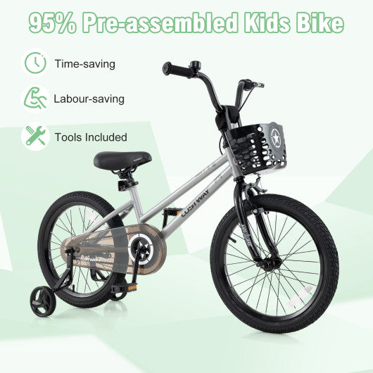 18 Inch Kids Bike Adjustable Bicycle with Front Basket for Children Aged 4-8 Years Old