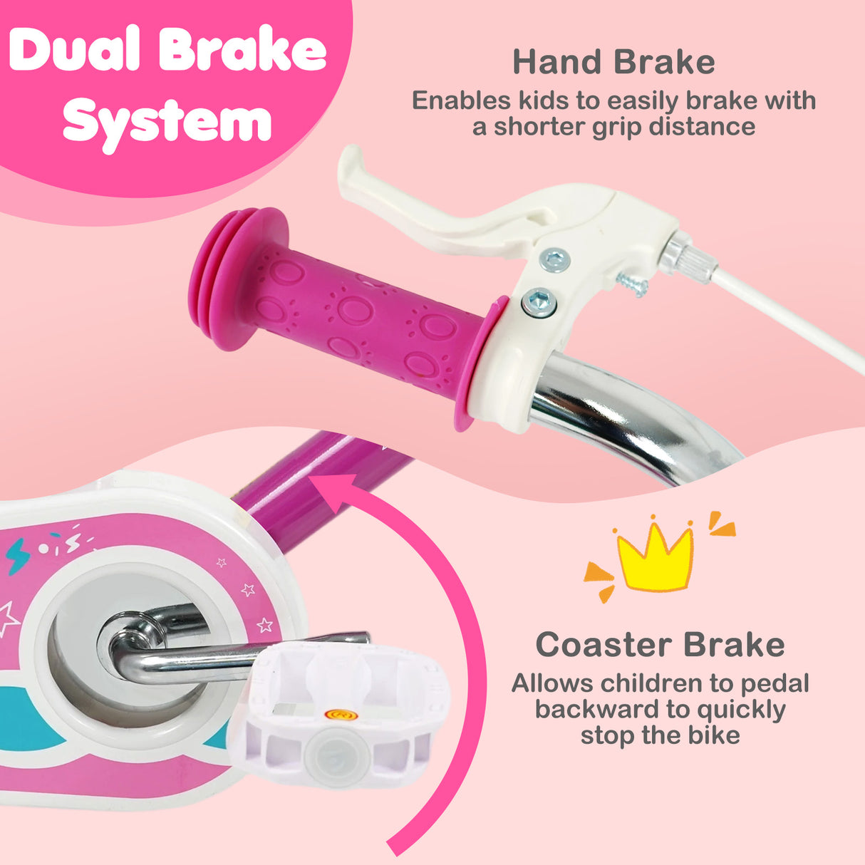 16 Inch Kids Bike for Aged 3-8 Years Old with Adjustable Handlebar Pink- Starlight Wave