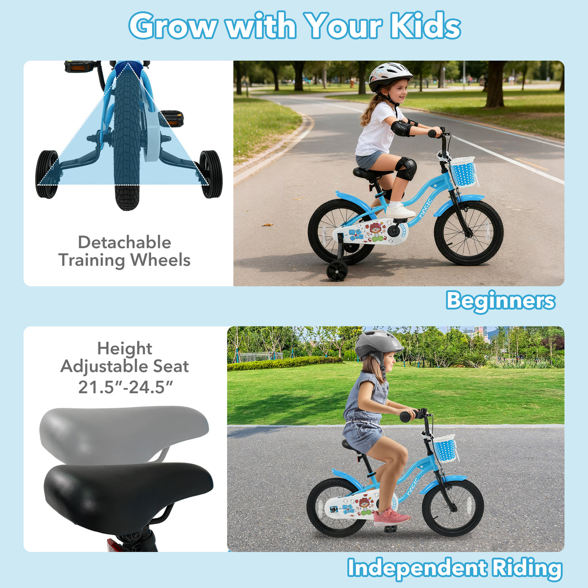 16 Inch Kids Bike with Training Wheels and Basket Navy Color