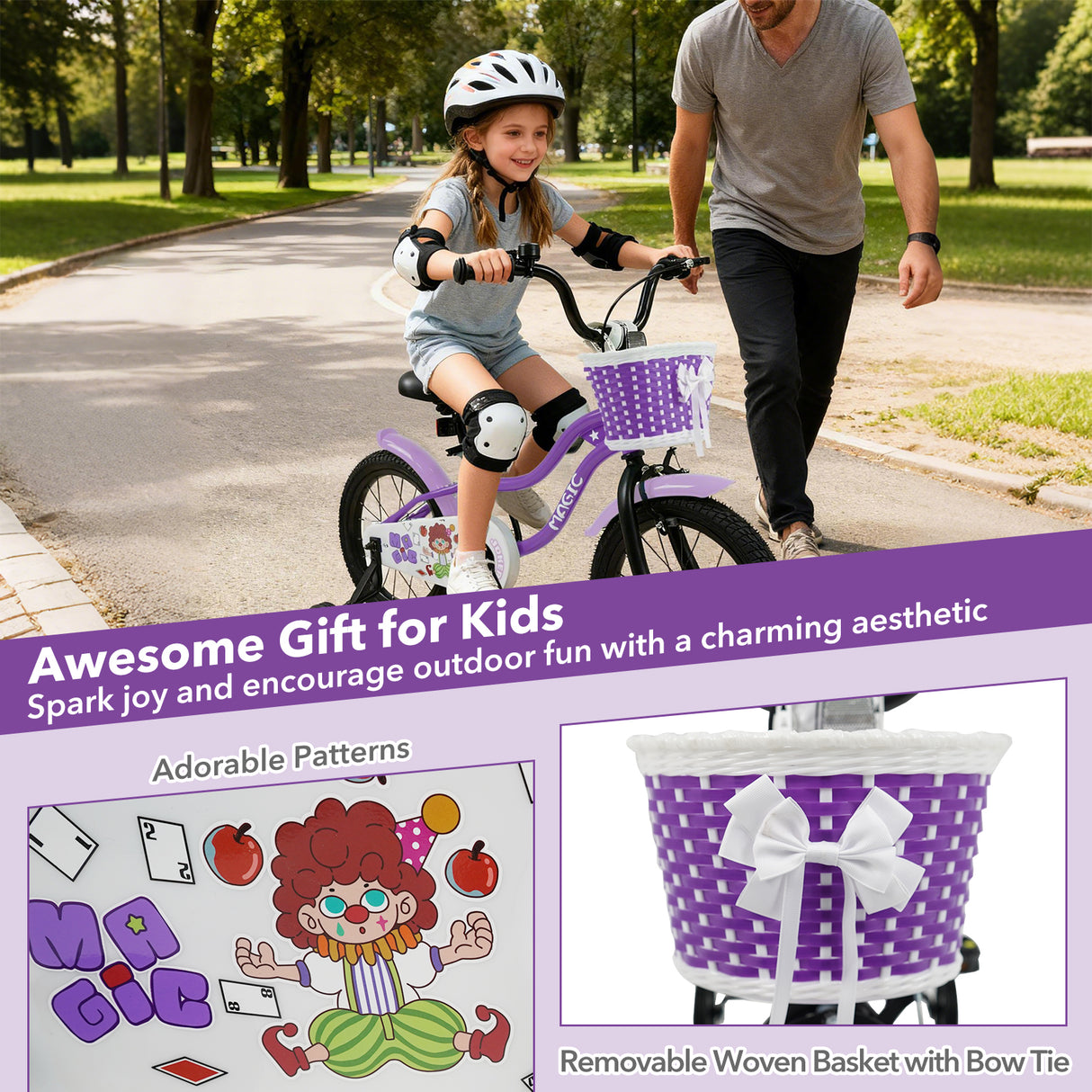 16 Inch Kids Bike with Training Wheels for Aged 4-7 Years Old - Magic Purple