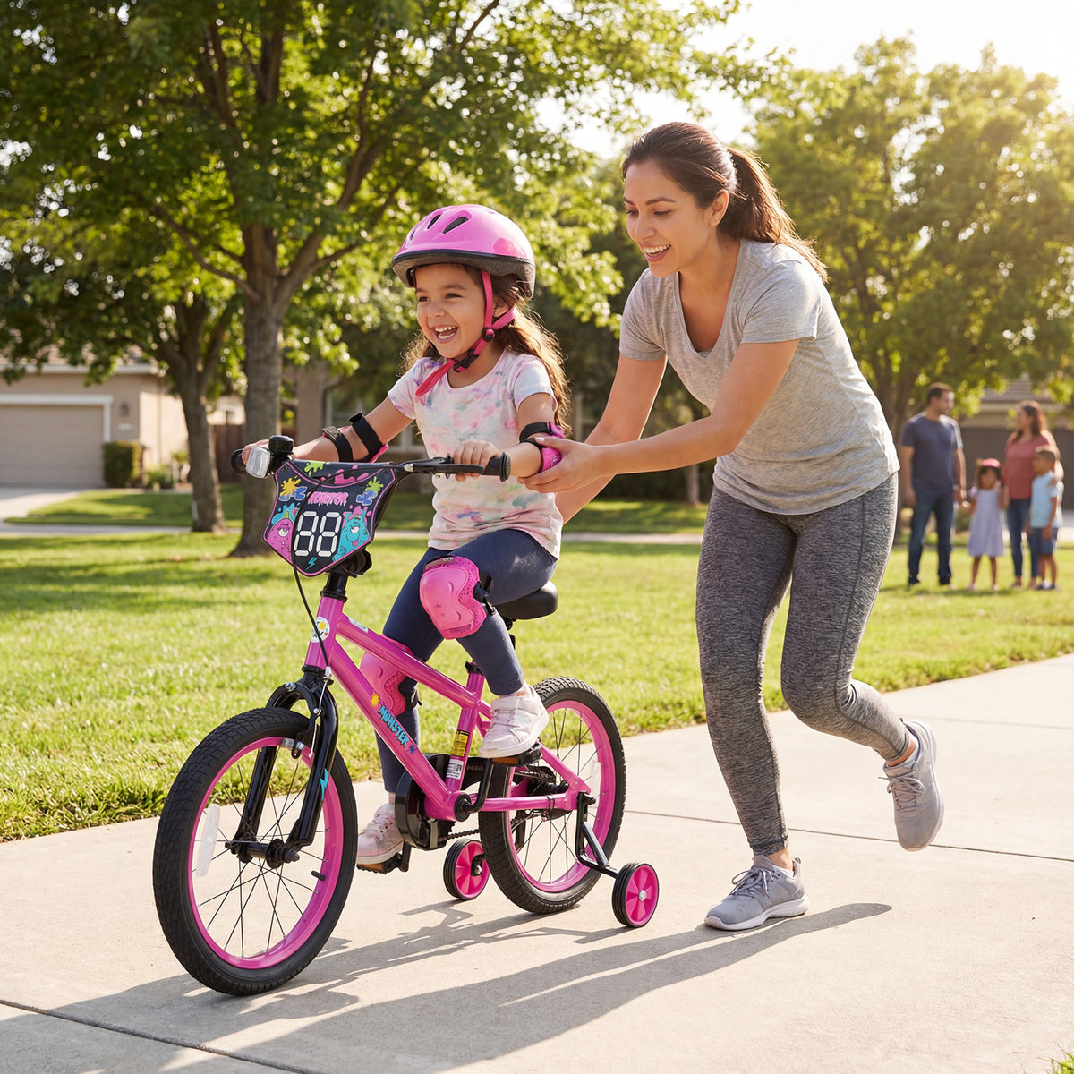 16 Inch Kids Bike with Training Wheels for Ages 4-7 Years Old Pink- Street Art Time