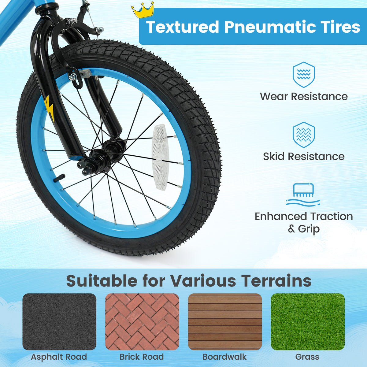 16 Inch Kids Bike with Training Wheels for Ages 4-7 Years Old Blue- Street Art Time