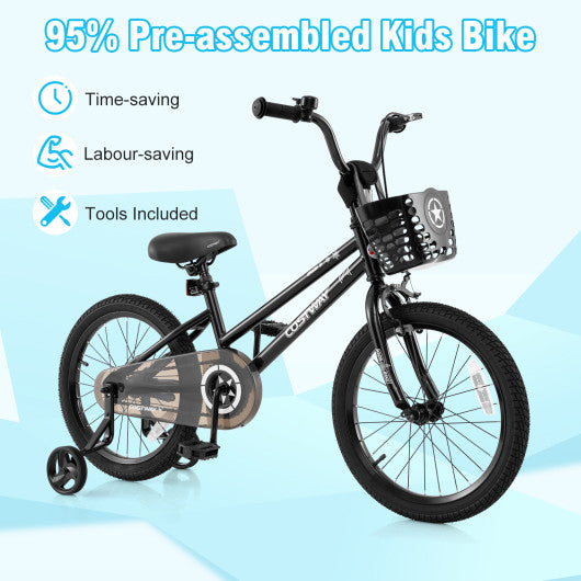 16 Inch Kids Bike with Basket and Training Wheels for Children Aged 4-7 Years Old