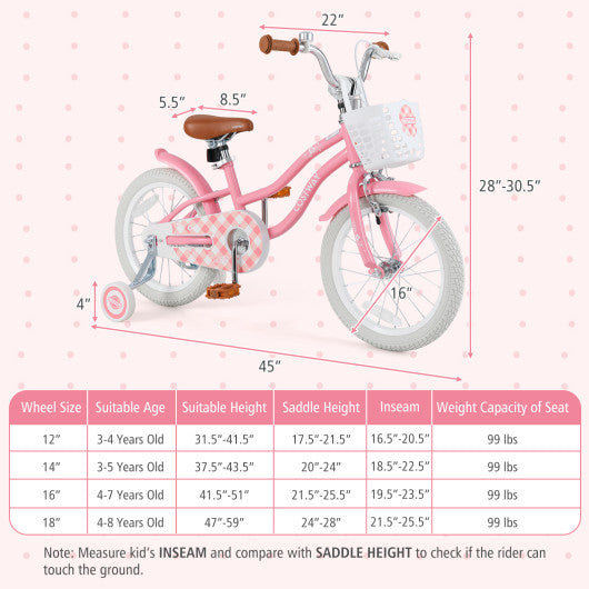 16 Inch Kids Bike with Training Wheels and Basket for Boys Girls 4-7 Years Old-16 inches
