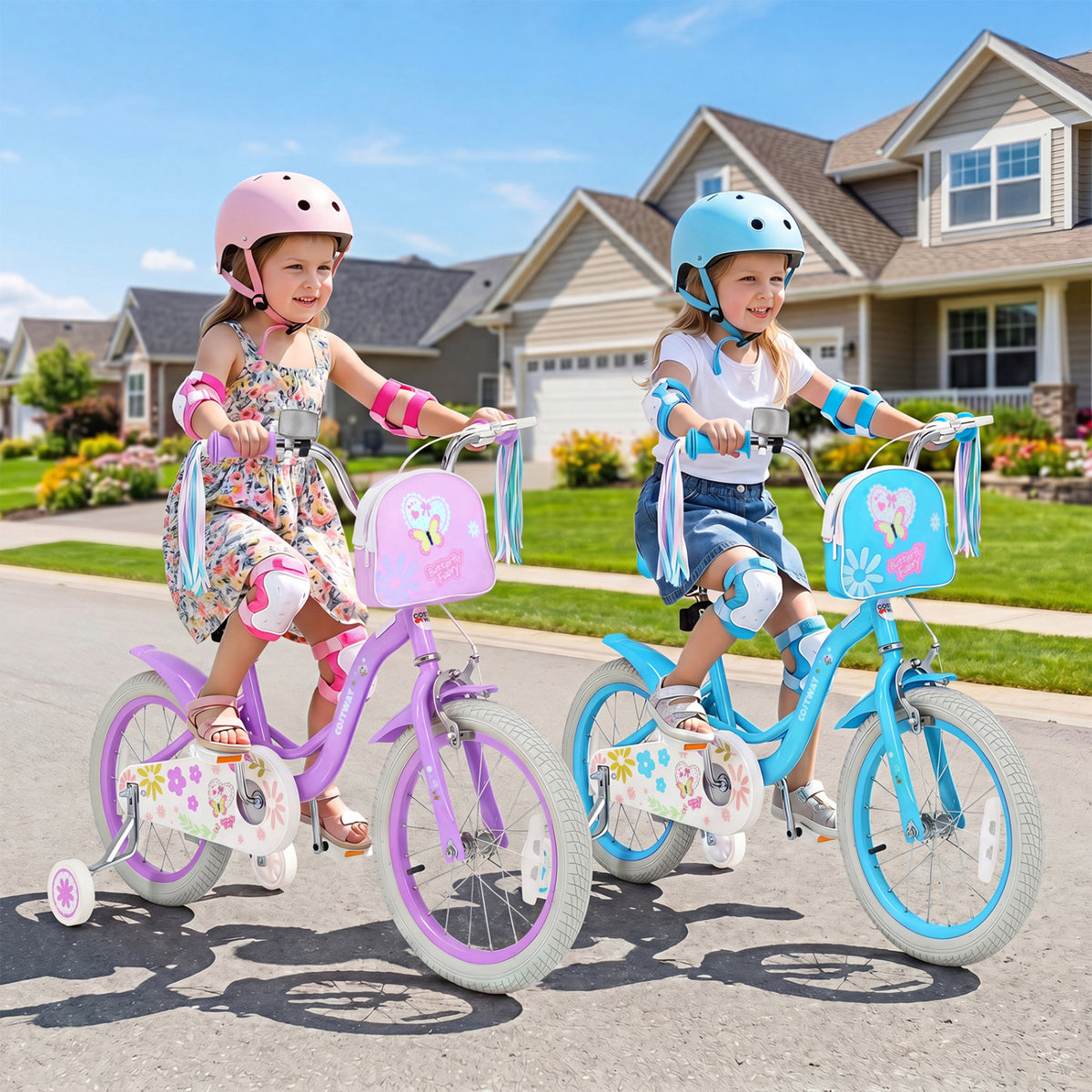 16 Inches Girls Bike with Front Bag and Streamers for 4-7 Years Purple