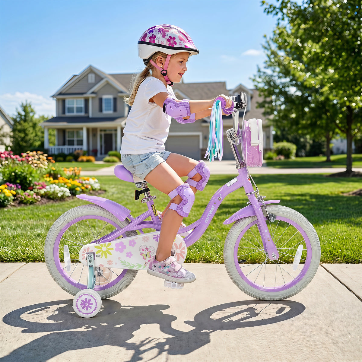 16 Inches Girls Bike with Front Bag and Streamers for 4-7 Years Purple