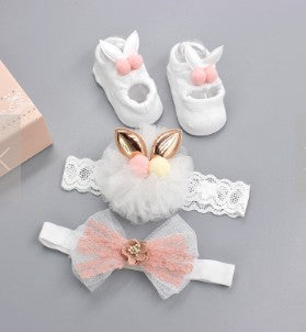 Flower Baby Girl Headband Socks Set Shoes With Crown Bows Newborn Headbands For Girls Turban Baby Hair Accessories