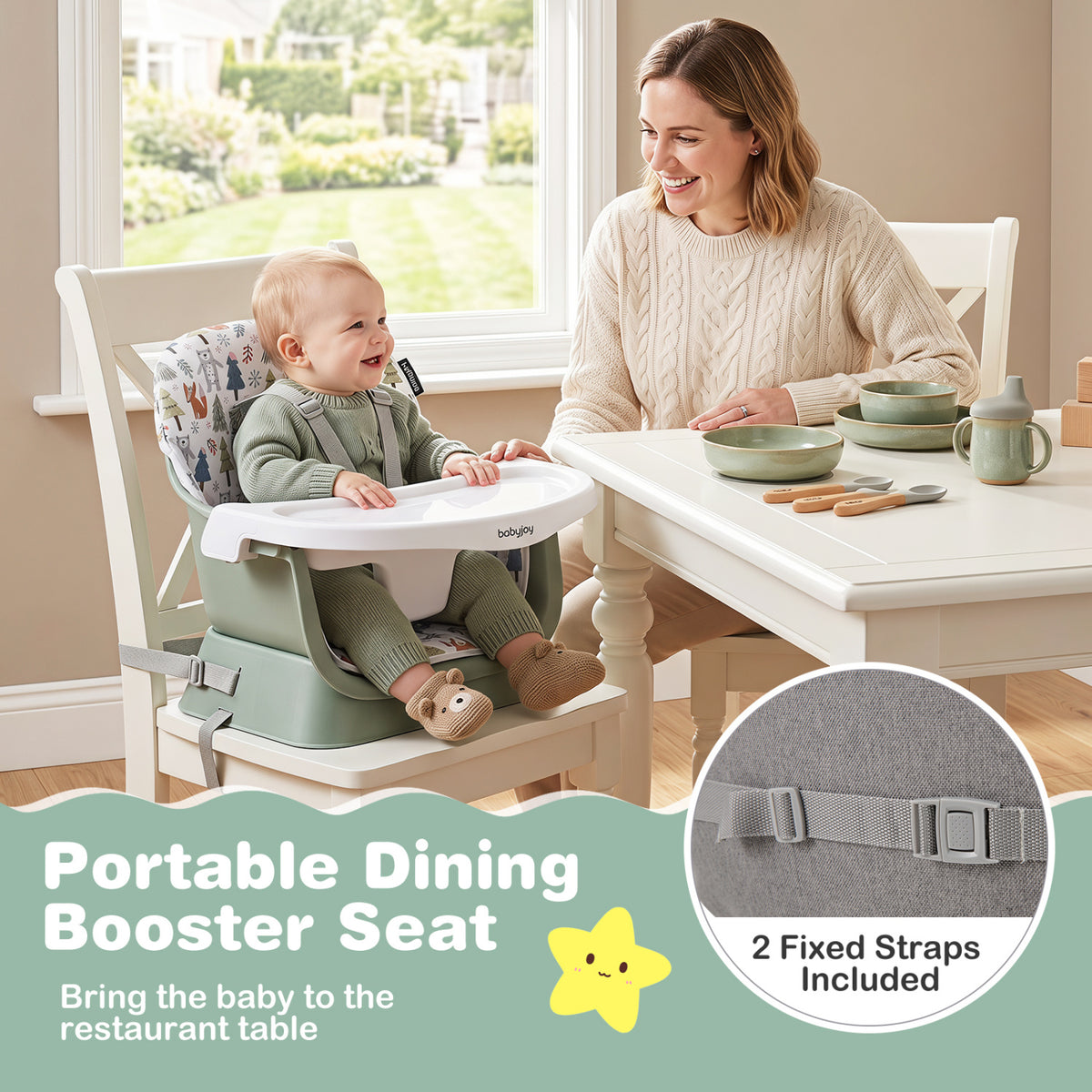 16-in-1 Baby High Chair with Activity Center and Booster Seat for Babies and Toddlers-Light Green