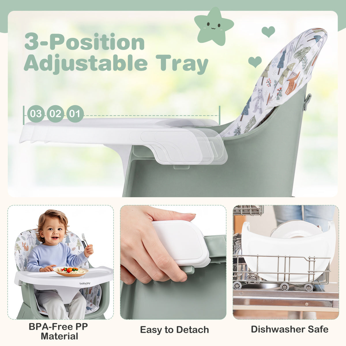 16-in-1 Baby High Chair with Activity Center and Booster Seat for Babies and Toddlers-Light Green