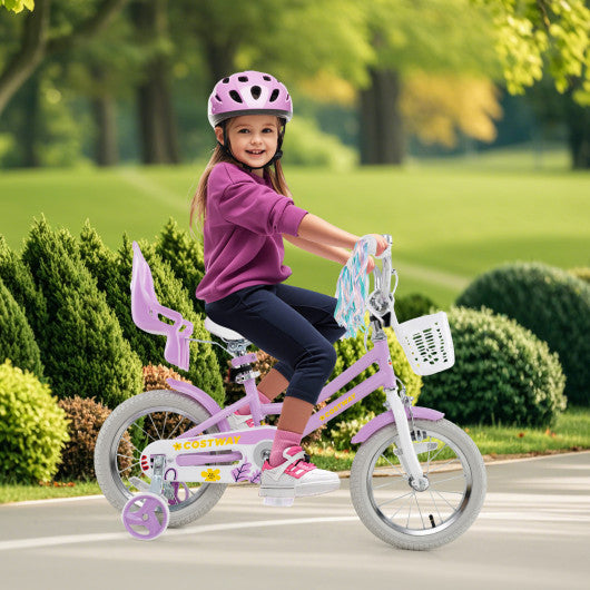 14 Inch Girls Bike Kids Bicycle with Doll Seat and Streamers for Children 3-5 Years Old