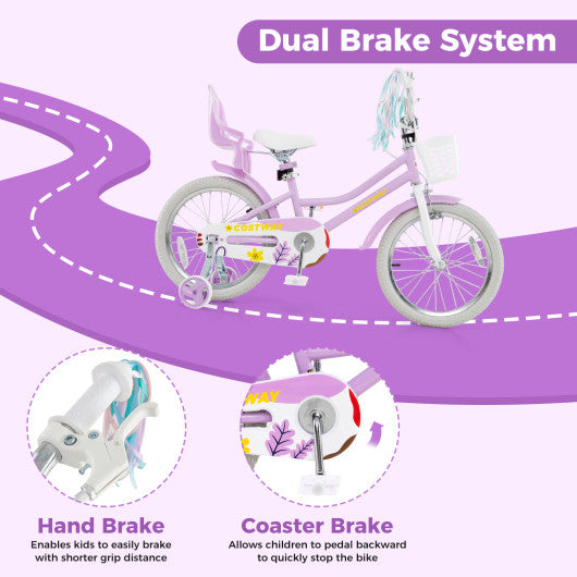 18 Inch Girls Bike Kids Bicycle with Doll Seat and Streamers for Children 4-8 Years Old