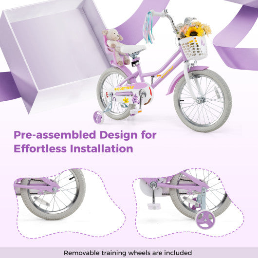 14 Inch Girls Bike Kids Bicycle with Doll Seat and Streamers for Children 3-5 Years Old