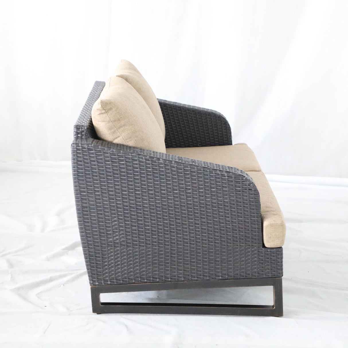 Comal - Outdoor Furniture, Wicker Loveseat With Cushions - Beige / Chocolate by Couch.com