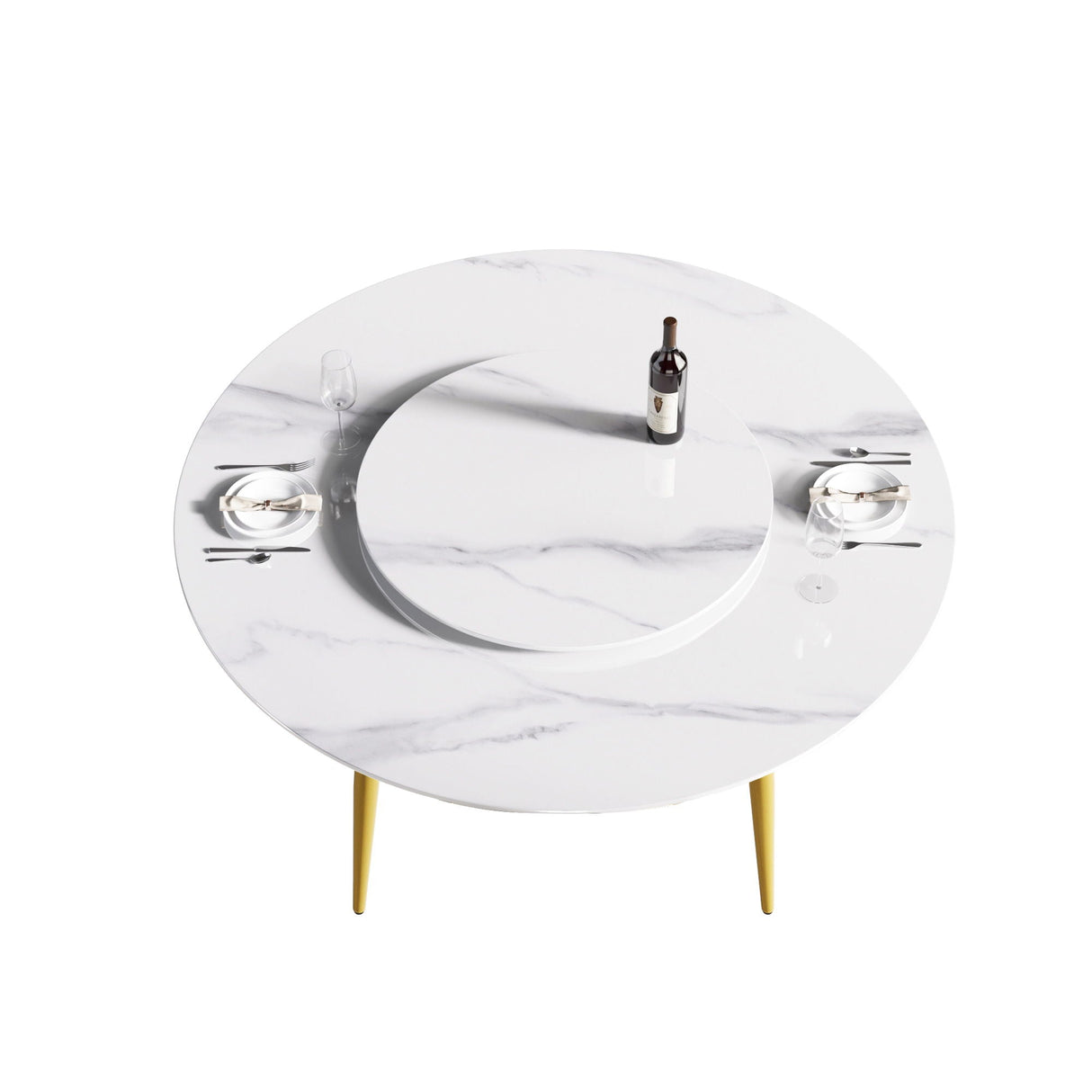 Modern Artificial Stone Round Dining Table, Can Accommodate 6 People Artificial Stone Turntable - White by Couch.com