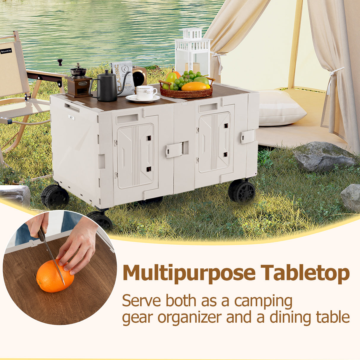 Large Foldable Utility Cart with 2-Tier Storage Crates and Telescoping Handle-White