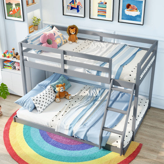 Twin Over Full Bunk Bed Low Floor Bunk Bed Frame-Gray