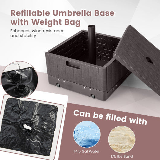 175 LBS Outdoor Fillable Umbrella Base with Table Tray-Brown