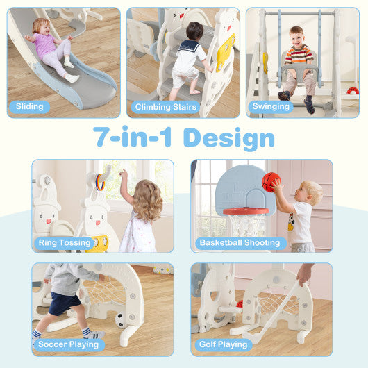 7 in 1 Toddler Slide and Swing Set with Height Adjustable Swing and Basketball Hoop