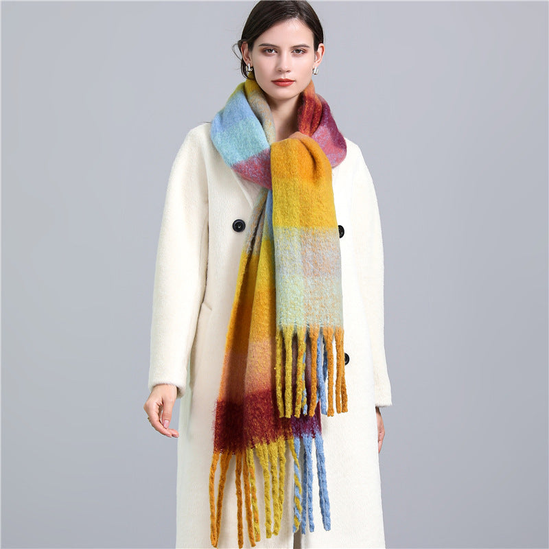 New Luxury Winter Soft Head Wraps Plaid Scarf Shawls Cashmere Warm Cashmere Scarves Rainbow For Women
