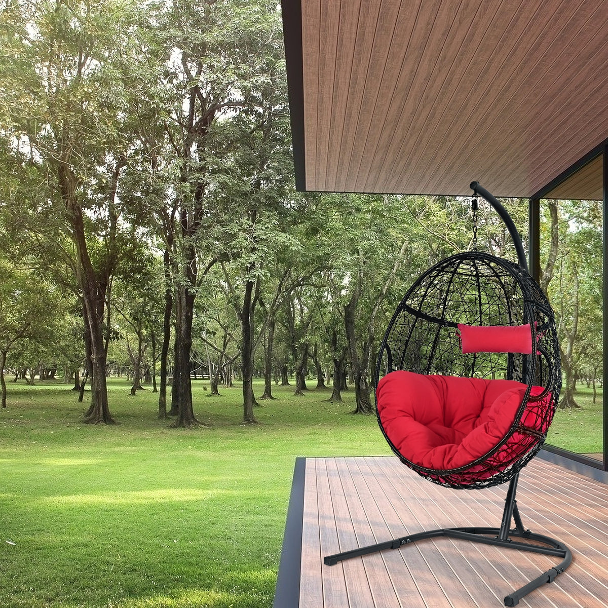 Hanging Cushioned Hammock Chair with Stand -Gray