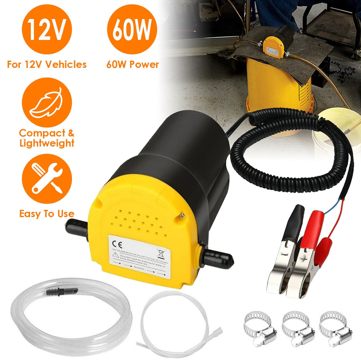 12V Oil Change Pump 60W Oil Diesel Fluid Extractor Electric Suction Transfer Extractor Oil Quick Changer for Boat, Tubes, Truck, RV, ATV by DirectDeals