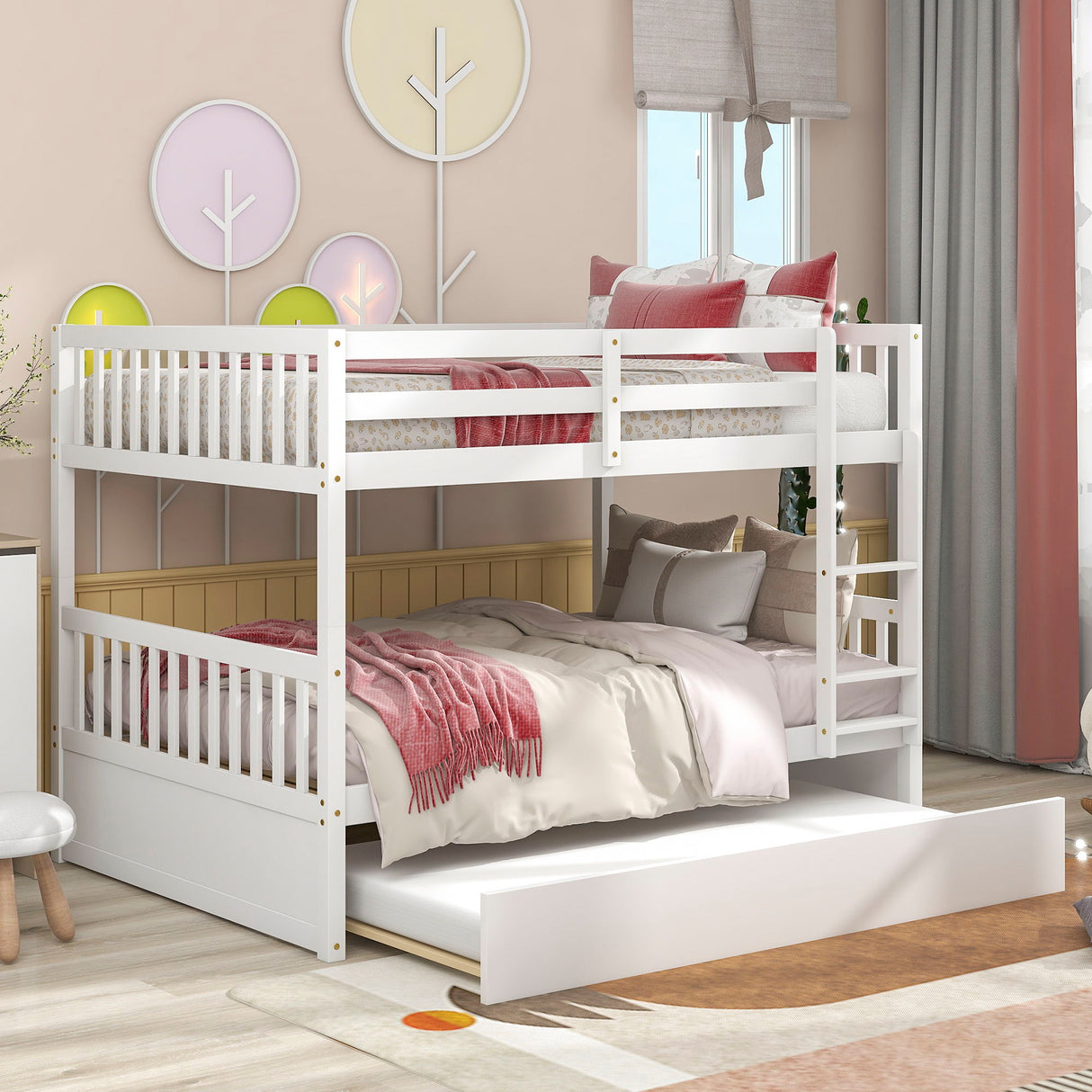 Bunk Bed With Trundle, Convertible To 2 Size Platform Bed, Bunk Bed With Ladder And Safety Rails For Kids by Couch.com