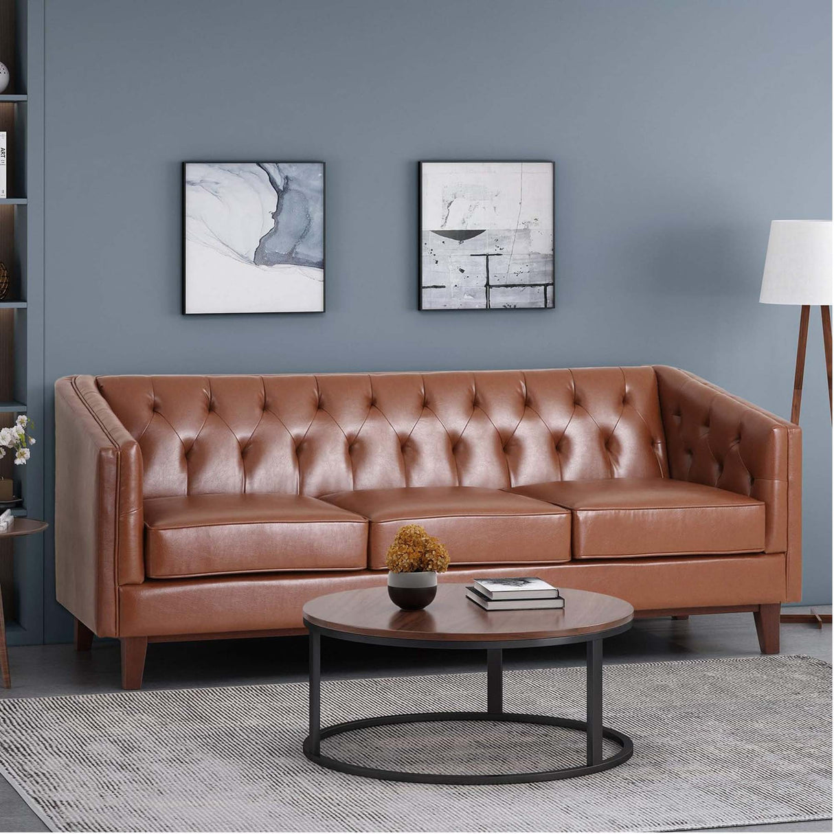 PU Sofa, Tufted Back, Solid Wood Legs, Living Room And Study by Couch.com